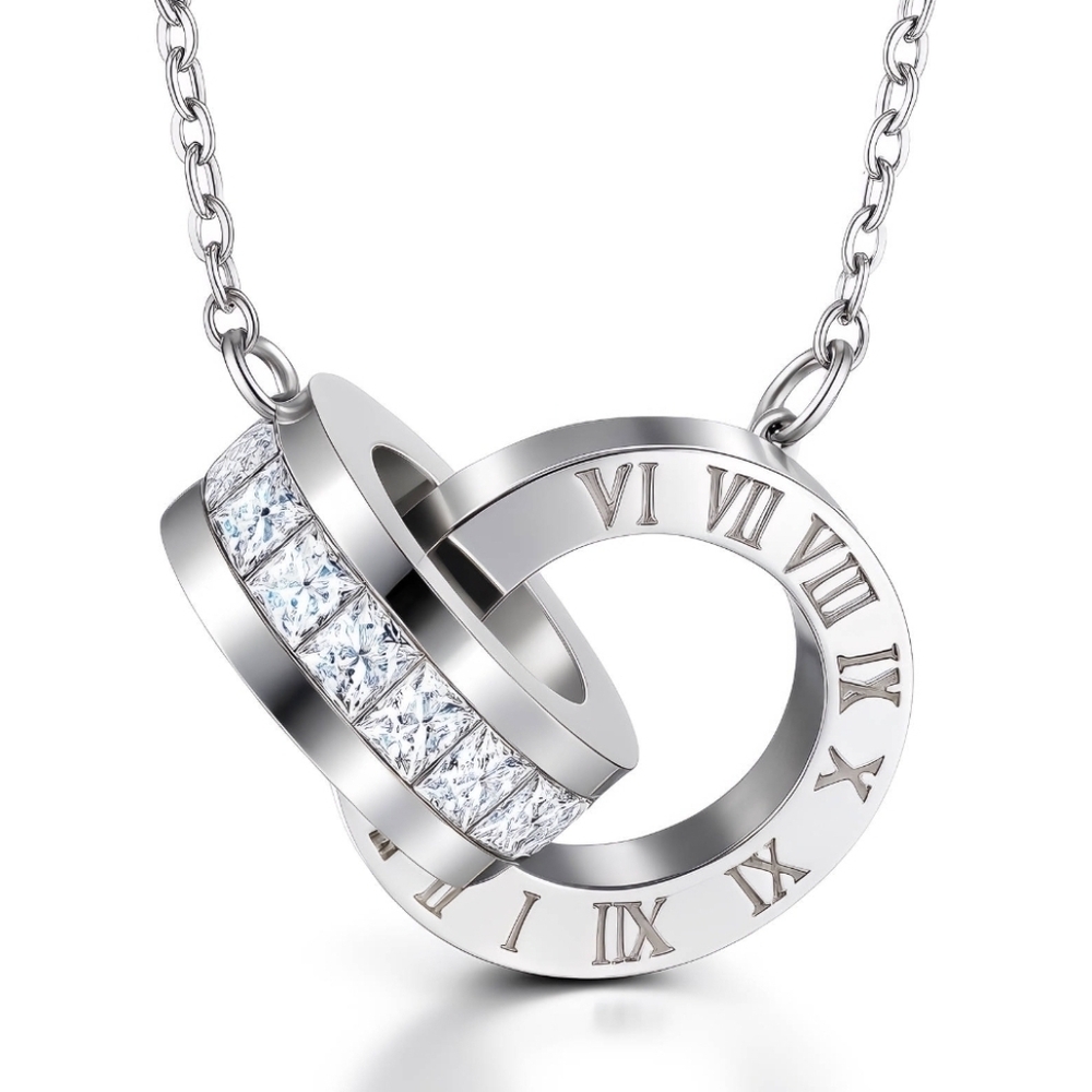 NECKLACE STAINLESS STEEL CHAIN Cubic Zirconia Waterproof Hypoallergenic